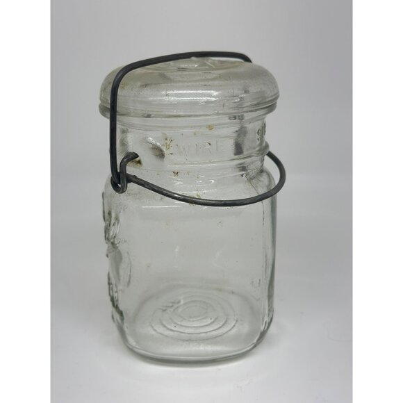 ANTIQUE BALL IDEAL GLASS 12 FL Oz MASON JAR w/Glass Lid Wire Bail - Picture 3 of 5